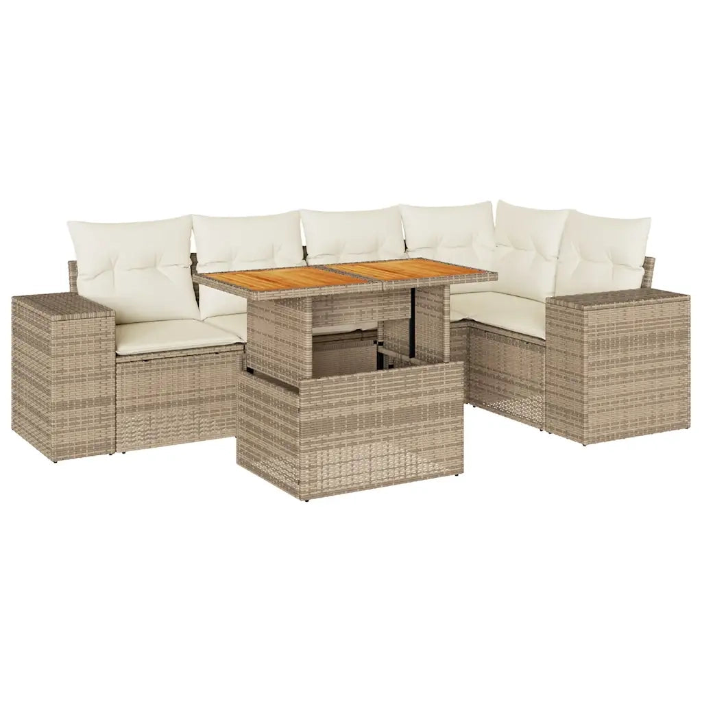 Set Divano da Giardino 6 pz con Cuscini Beige in Polyrattan