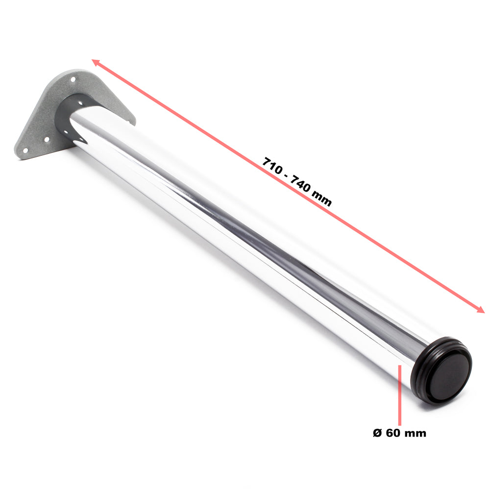 Set 4 gambe tavolo regolabili in acciaio inox cromato Ø 60mm 710mm