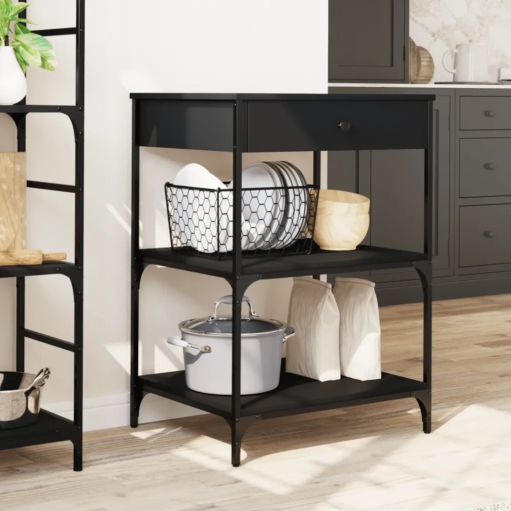 Carrello da Cucina Nero 60x48x89,5 cm in Legno Multistrato 842371