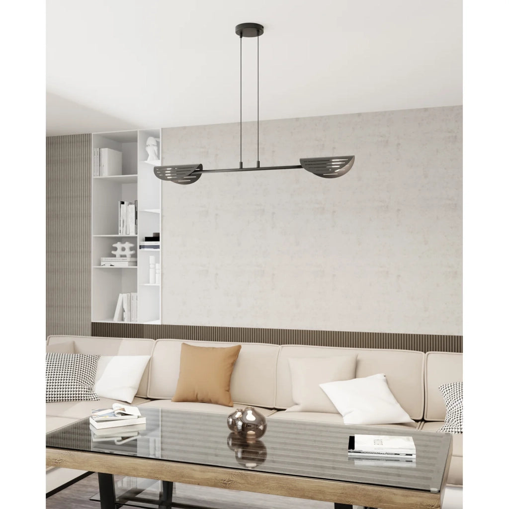 Lampadario Moderno 2 Luci Iperione A Bracci In Acciaio Nero