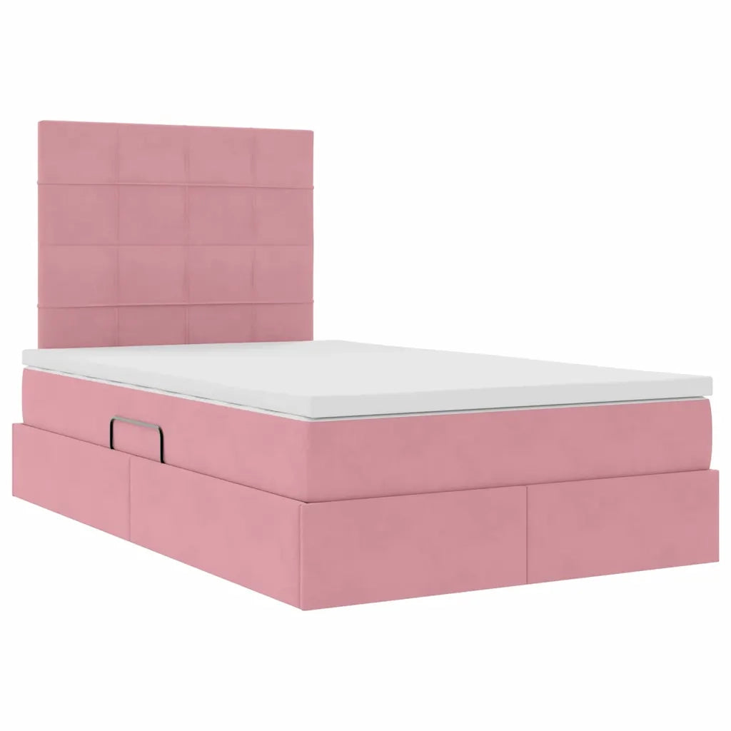 Letto con contenitore e LED con led Rosa 120 x 200 cm Velluto