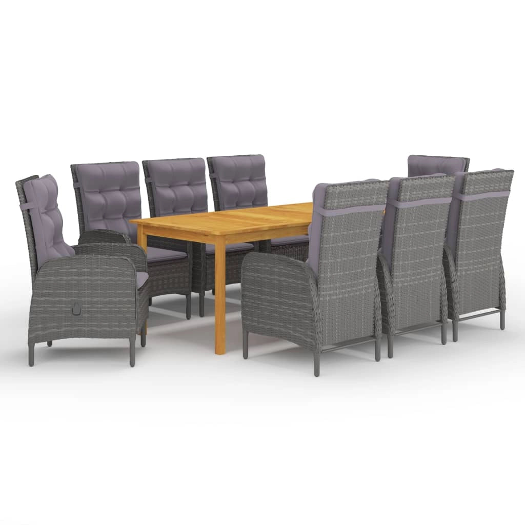 Set da pranzo da giardino per esterni da 9 pezzi mobili grigi 02_0014090