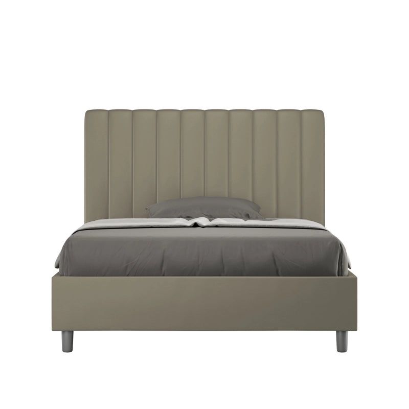Letto imbottito 1 piazza e mezza 120x210 cm Agueda - Similpelle,Cappuccino,Con rete