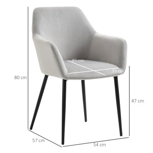 Sedia da pranzo set da 2 con schienale e braccioli imbottiti moderno gambe in acciaio grigio chiaro 54 × 57 × 80 cm