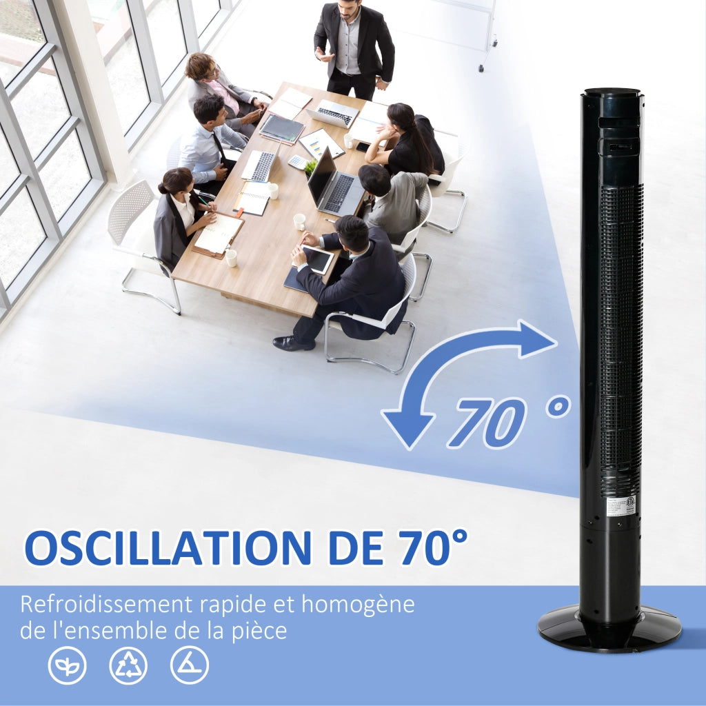 Ventilatore a colonna con oscillazione 70¡ã, timer 12h, pannello LED, telecomando, 45W ¨C zephmum ¨C nero