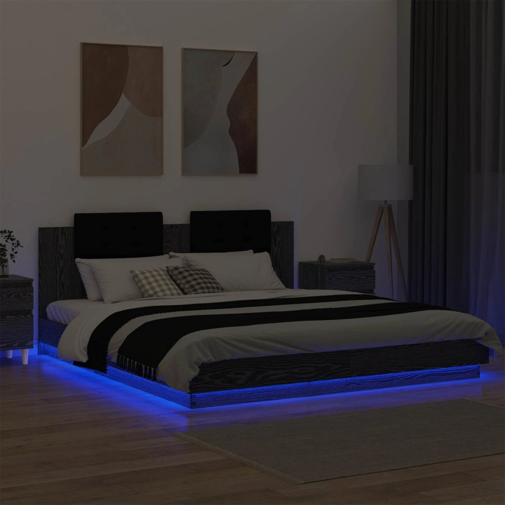 Struttura letto con testata-Giroletto Rovere Nero 180 x 200 cm
