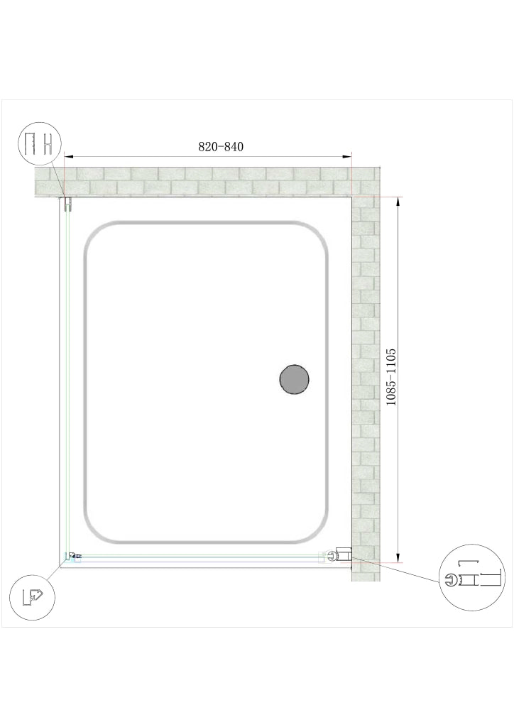 Box Doccia Battente e Parete Fissa Laterale Vetro Temperato 8 mm Easy-clean Reversibile PORTA 82-84 + FISSA 108,5-110,5
