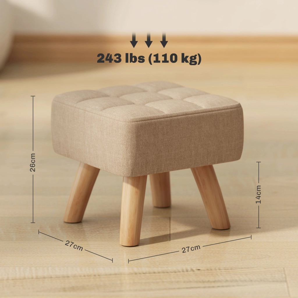 Pouf Poggiapiedi ¨C Xylo ¨C Tessuto Marrone Chiaro con Gambe in Legno 27x27x26 cm