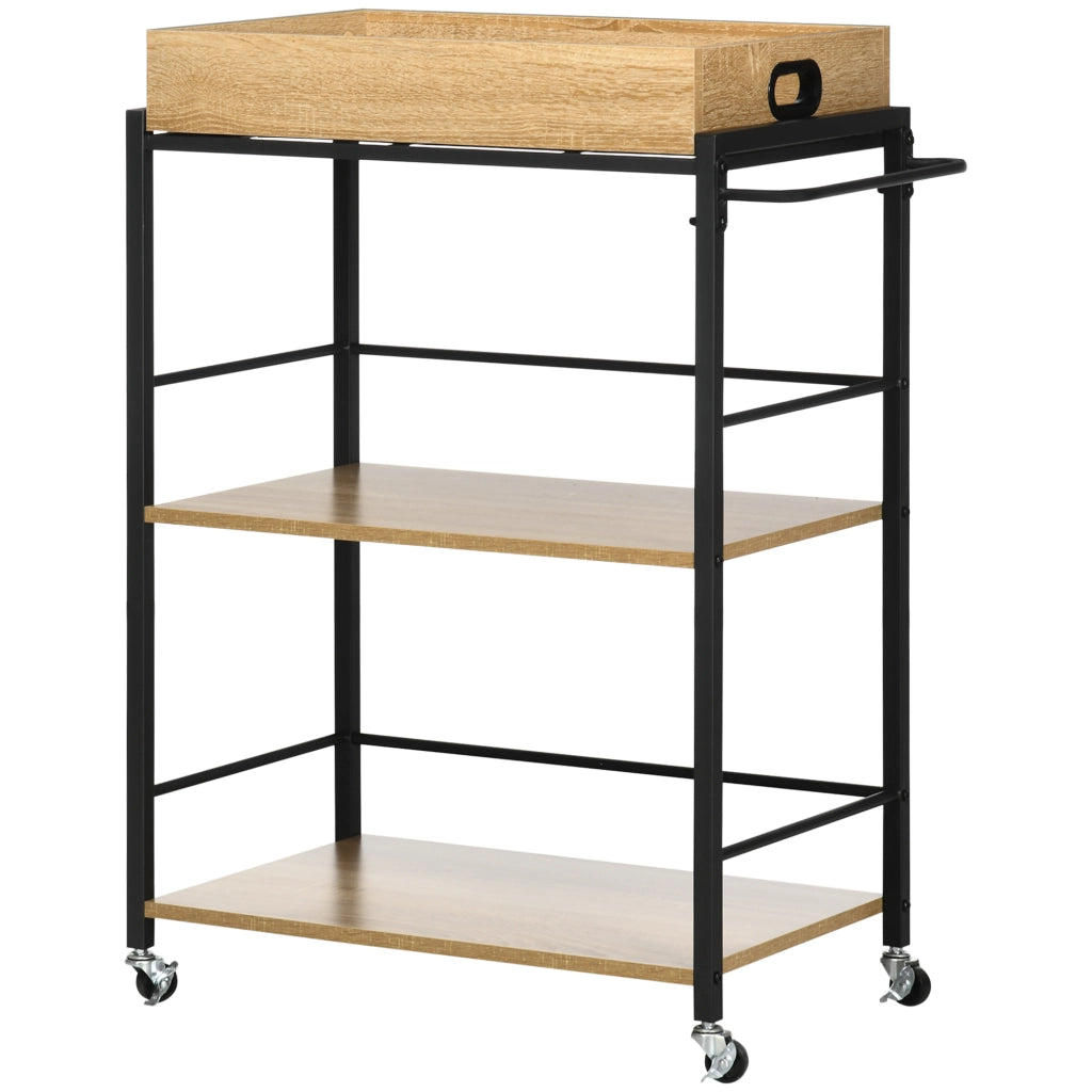 Carrello da Cucina 3 Ripiani con Vassoio Rimovibile ¨C Zephmum ¨C Legno e Nero 72x40x94cm