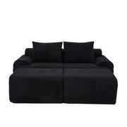 Divano modulare 2 posti con portabicchieri e tasca laterale, in velluto a coste nero, 200 × 174 × 80 cm