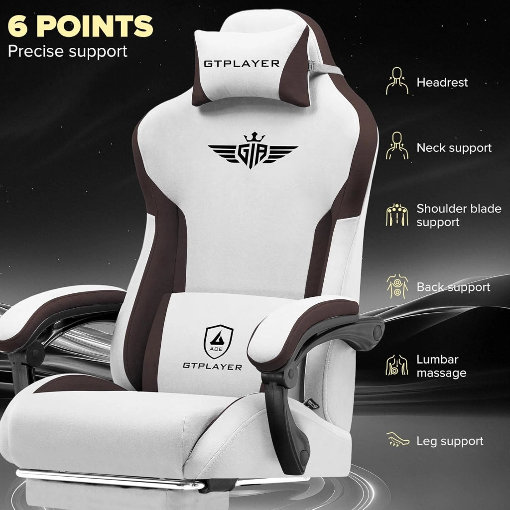 Sedia da gaming, ergonomica, in Tessuto tecnico, con supporto lombare, sedia PC con schienale allargato, portata fino a 150 kg, marrone