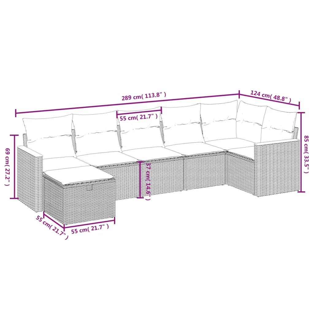 Set Divani da Giardino con Cuscini 7pz Nero Polyrattan 3265311