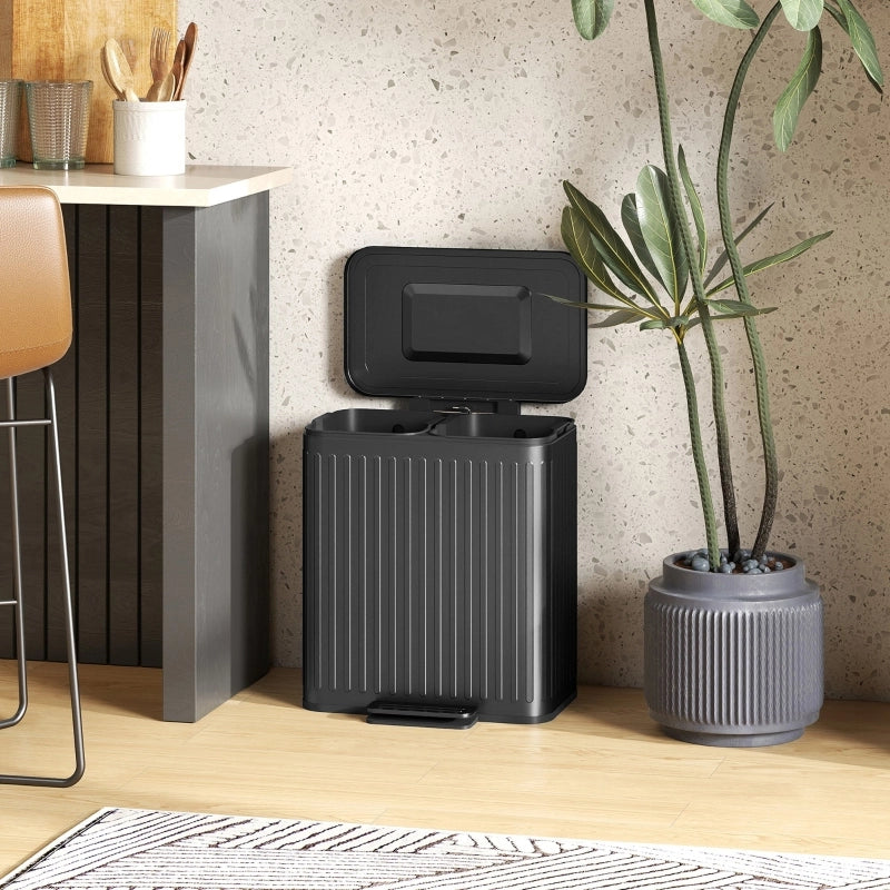 Pattumiera da cucina a 2 scomparti da 20 L, separazione rifiuti efficiente, pedale, plastica e metallo, nero