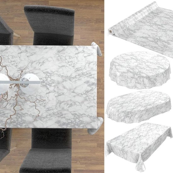 Telaio da tavolo in vetro lavabile, design marmo argento, dimensioni 240 x 140 cm