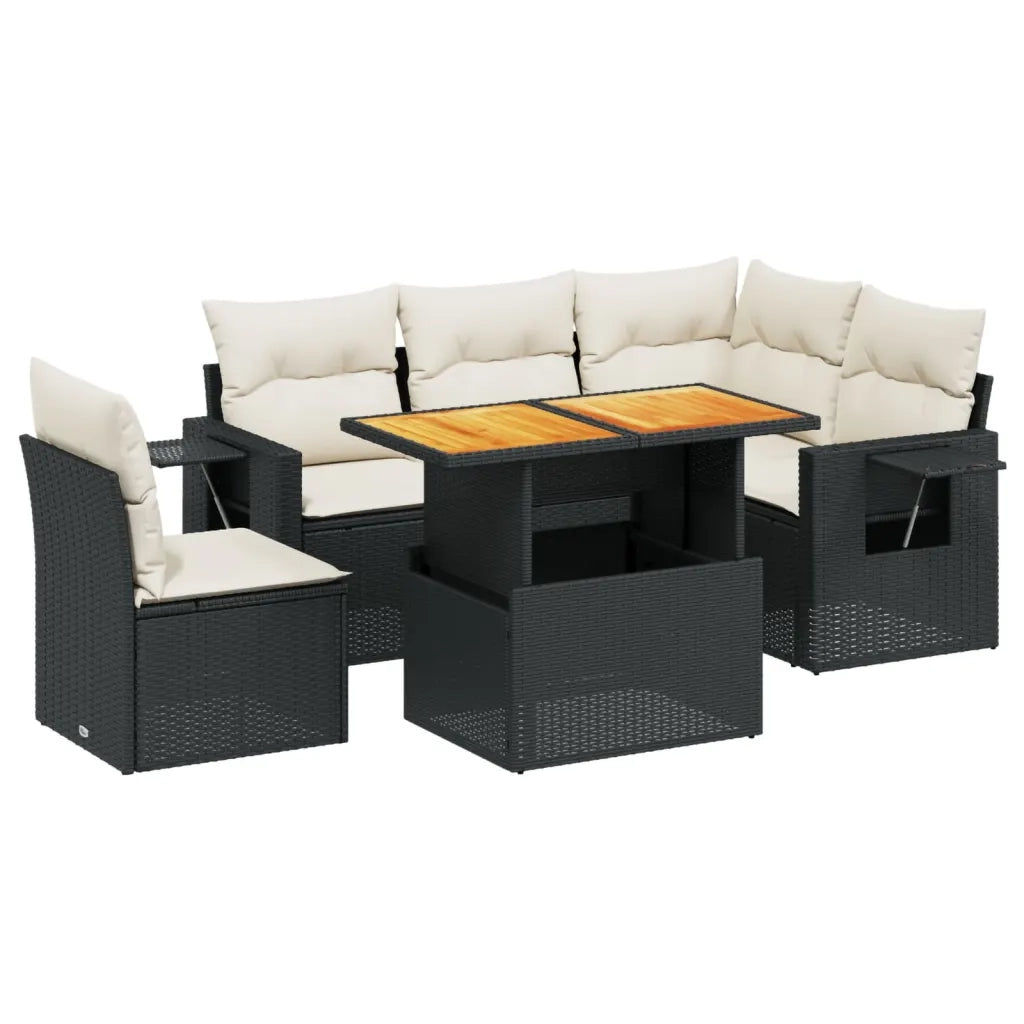 Set Divano da Giardino 6 pz con Cuscini Nero in Polyrattan