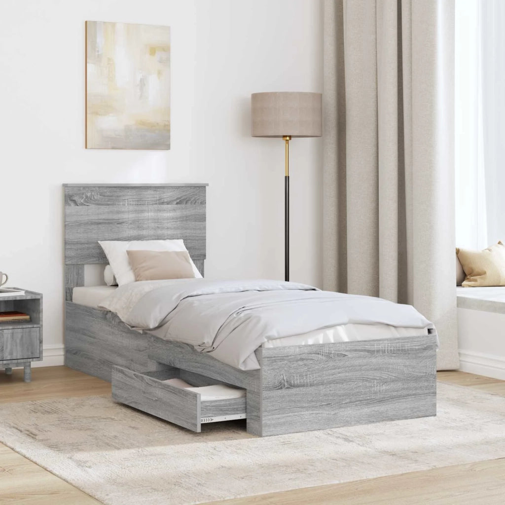 Letto singolo | Letto per adulti | Struttura del letto Grigio Sonoma e Argento 75 x 190 cm