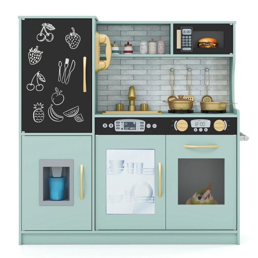 Cucina da gioco finta set per bambini con lavagna telefono microonde-Cucina da gioco finta fabbricatore di ghiaccio divertente Verde chiaro