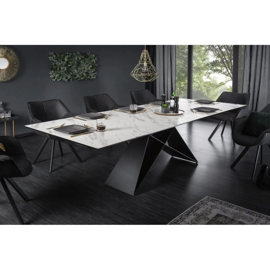 Tavolo da pranzo ATARA 180–260 cm – Piano in ceramica effetto marmo bianco e metallo nero