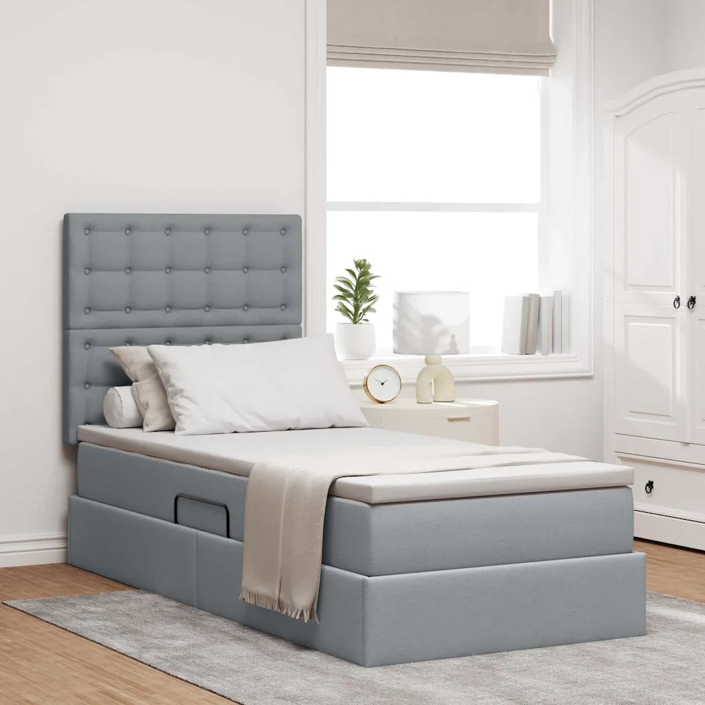 Letto con contenitore e materasso Grigio chiaro 90 x 190 cm