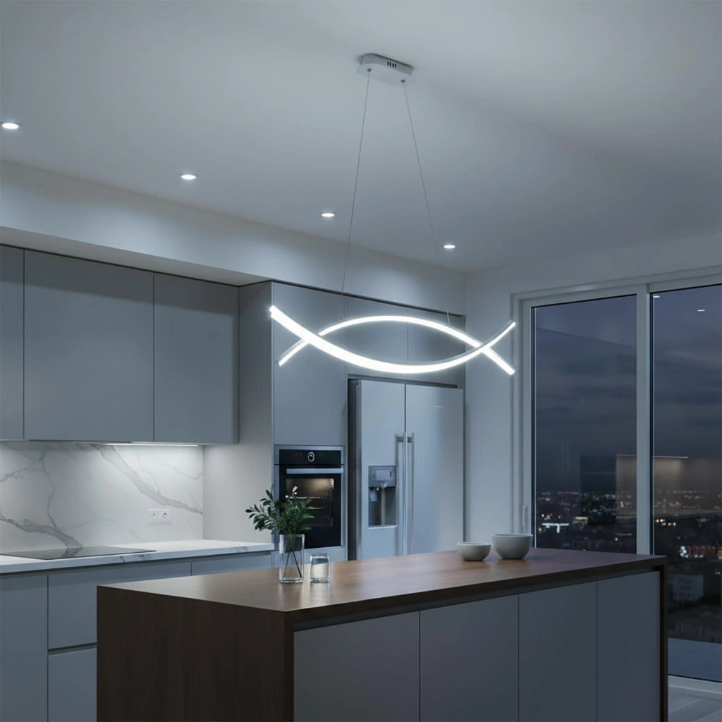 Lampadario Stilizzato Sospensione Moderna LED 42W CCT Lampada Curva Elegante Pendente Bianco Luce Tavolo Cucina Soggiorno Salotto