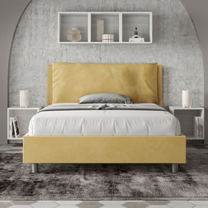 Letto Matrimoniale Francese 140x210 cm con Rete Imbottito in Microfibra Antea Large Ocra