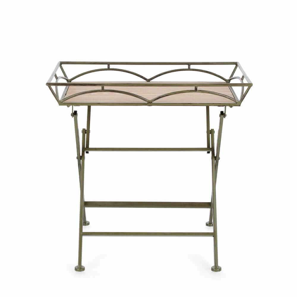 Set di 2 tavolini pieghevoli in metallo bianco e MDF effetto legno - NAO