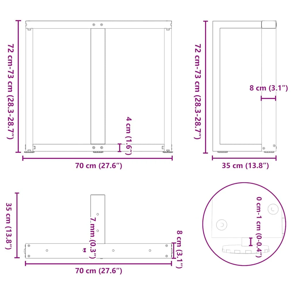 Set di 2 gambe regolabili a T per tavolo da pranzo per strutture robuste 70 x 35 x 73 cm acciaio nero 02_0057326