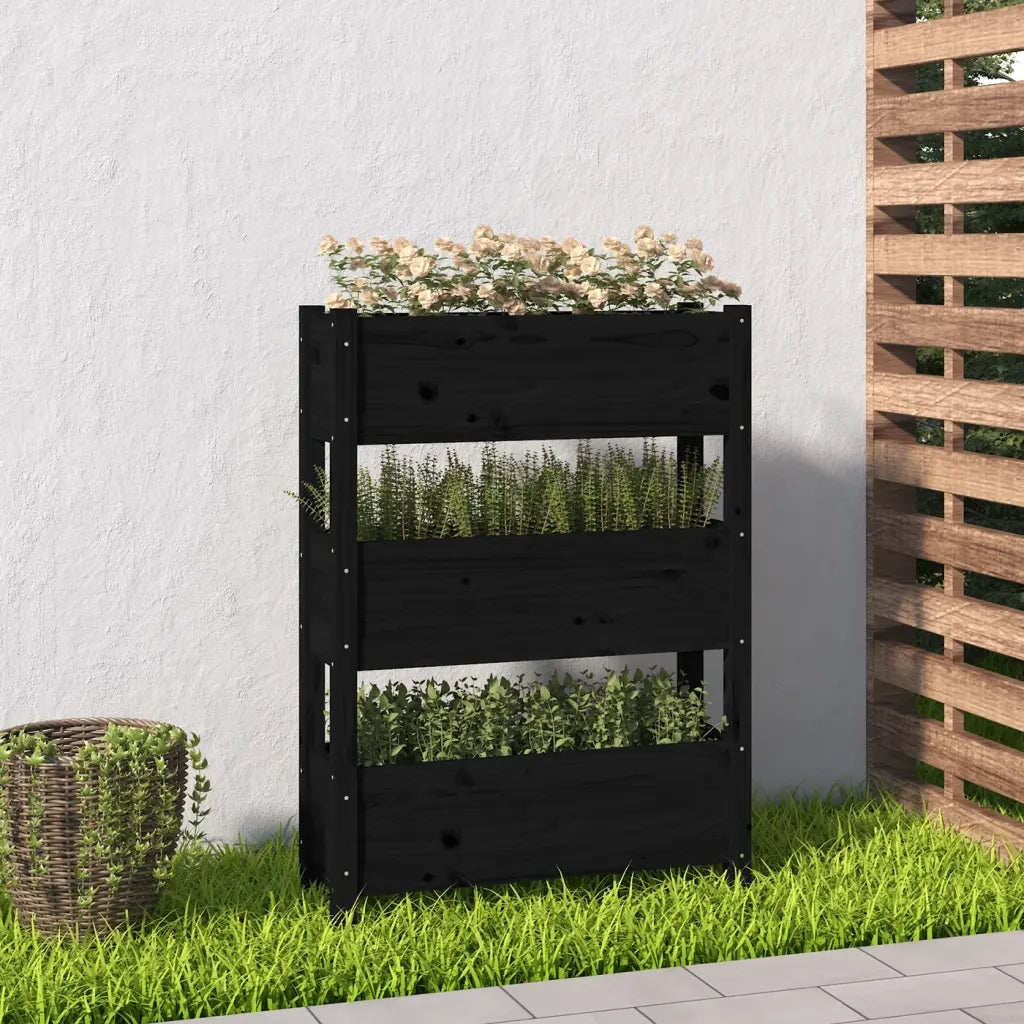 Fioriera-Vaso da Esterno-Contenitore per Piante Nera 77x25x104,5 cm in Legno Massello di Pino
