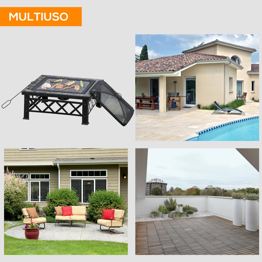 Braciere da Giardino con Griglia ¨C Zephmum ¨C 76x76x47cm Nero