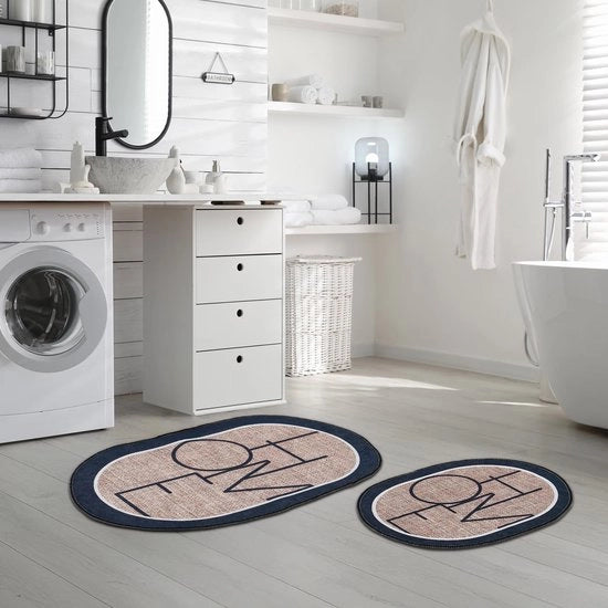 Matte da bagno ovale 2 pezzi in stile jutelook – tappeti da bagno morbidi, antiscivolo e assorbenti (Mohe, 60 x 100 cm - 50 x 60 cm)