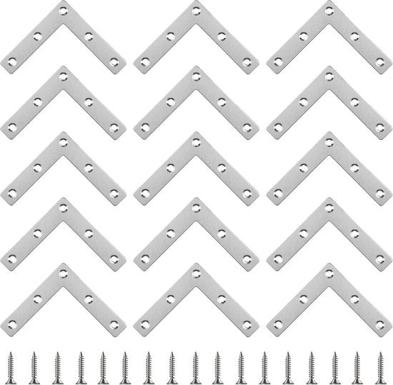 Angoli a 90 gradi in acciaio inossidabile - 20 pezzi con viti - connettori a L per angoli 80 x 80 mm - tavolo, sedile, libreria - argento.