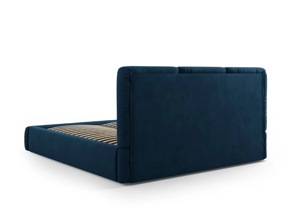 Cosmopolitan Design - Letto a cassettone con testiera "Nicolas" 140x200cm in ciniglia blu reale 