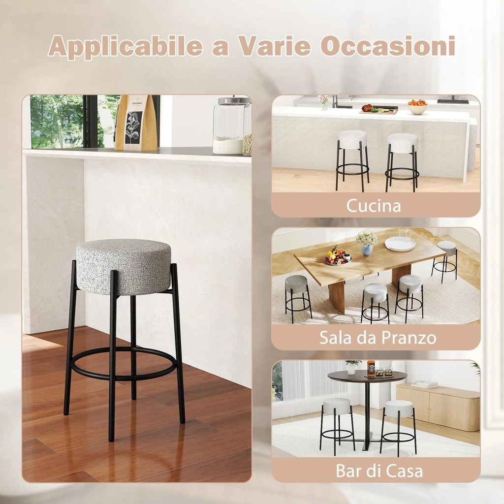 COSTWA Sgabello da Bar 48 x 48 x 68 cm, Sedia da Pranzo con Seduta Imbottita e Base in Metallo, Sgabello Imbottito inTessuto di Lino per Isola della Cucina e Sala da Pranzo, Grigio