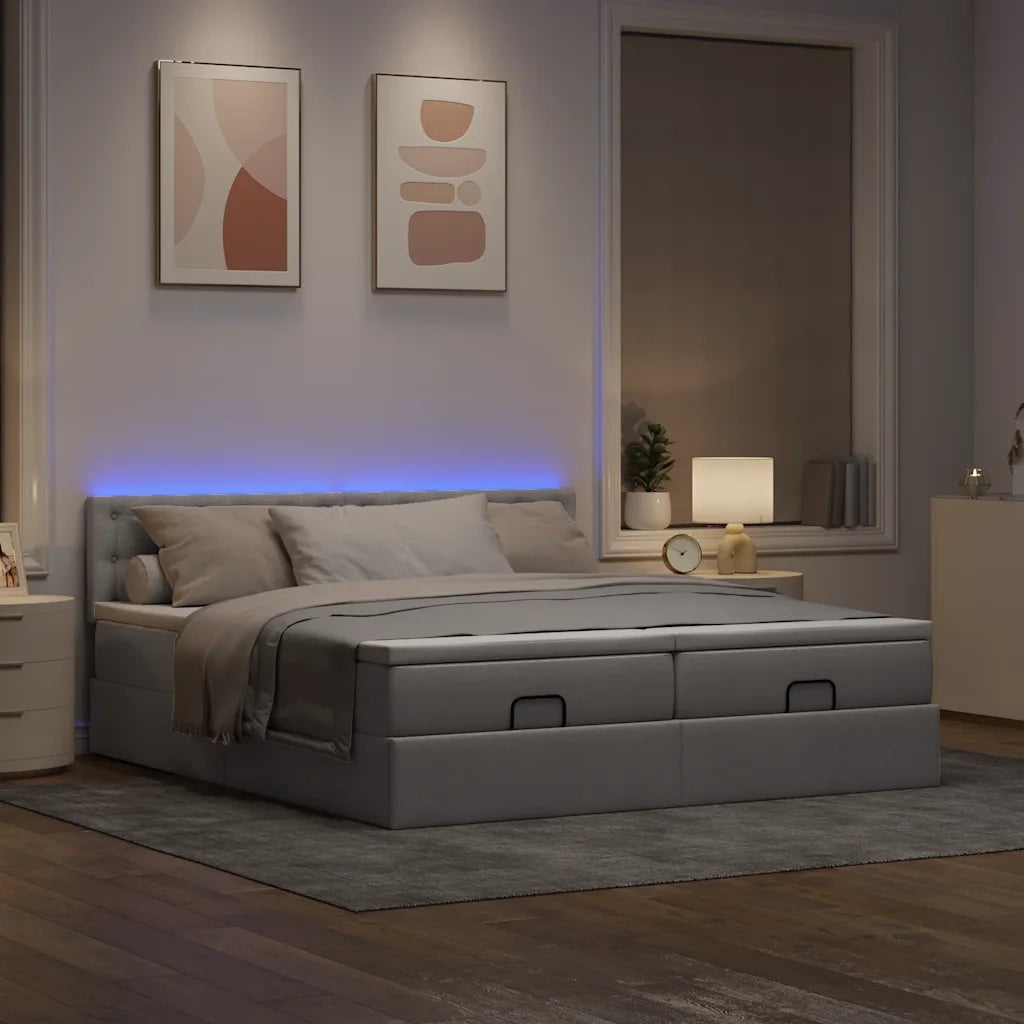 Struttura Letto Pouf con Materassi Tortora 200x200 cm Tessuto 3312896