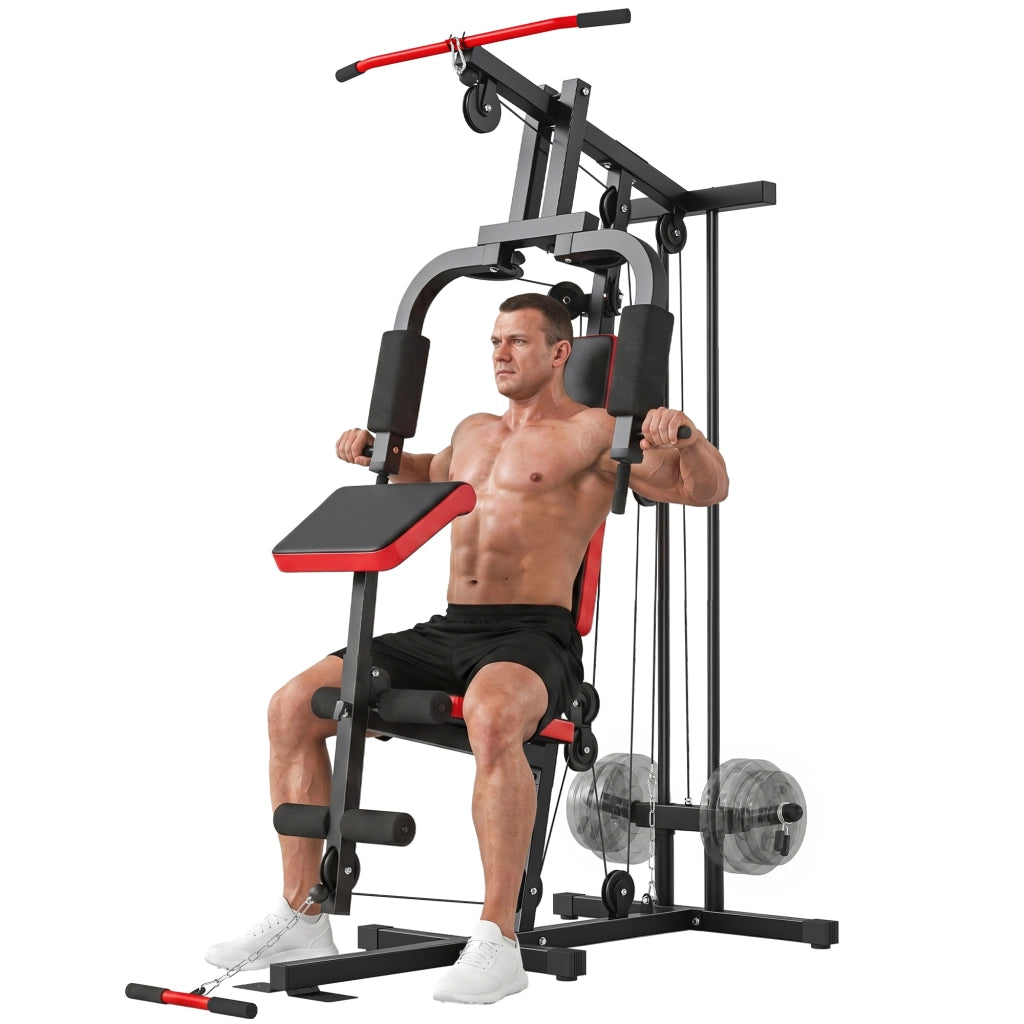 Stazione Multifunzione per Allenamento con Pesi Liberi e Panca Regolabile ¨C Xylo ¨C 136x107x205cm Nero Rosso