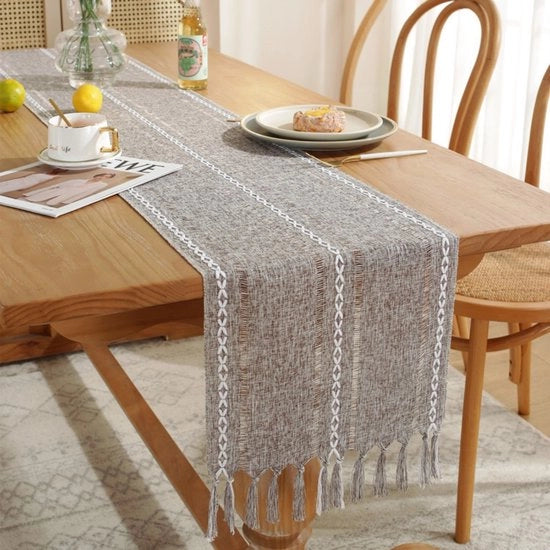 Tavolo da pranzo a strisce - Tavolo da pranzo a strisce con spazzole - Tavolo da pranzo bohemiano a strisce - Per festa, Natale, cucina, tavola da pranzo, decorazione da tavola per compleanni - 33x200cm