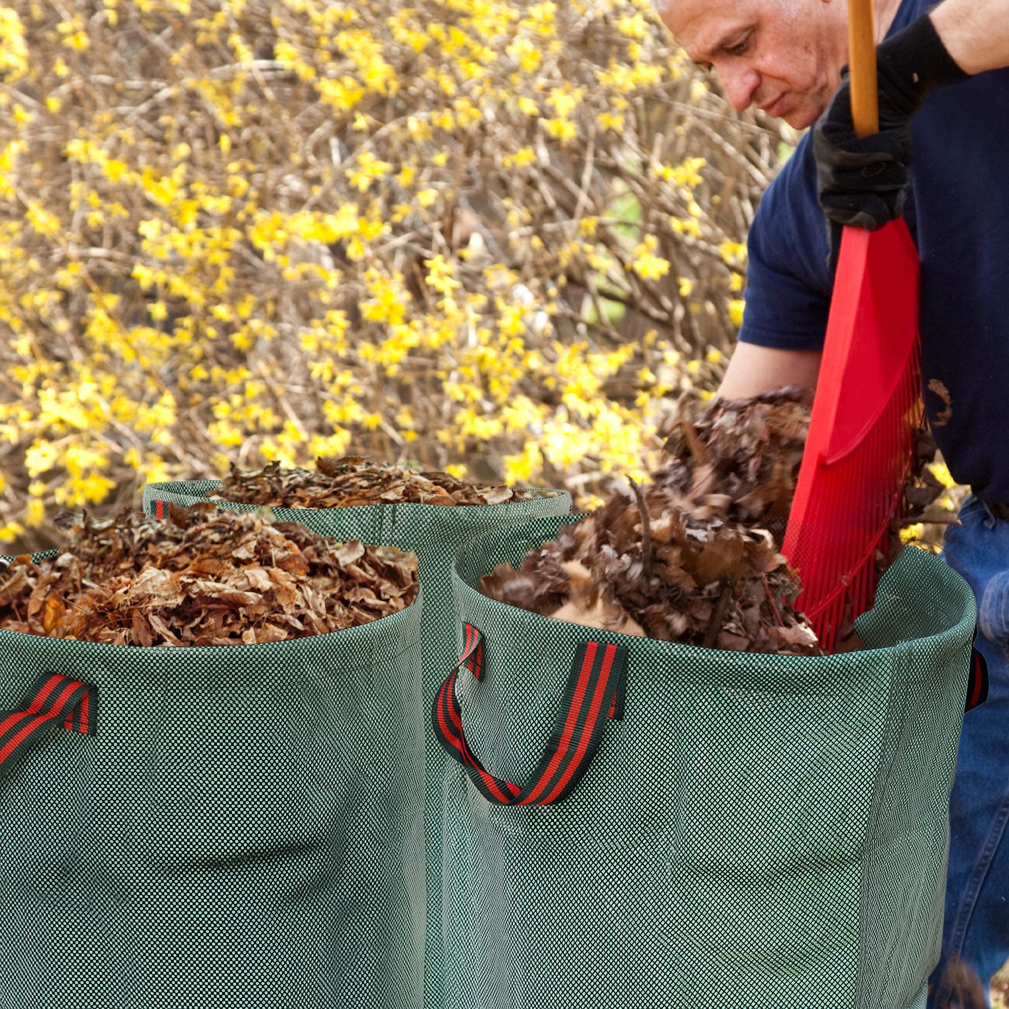 Set 3 Sacchi per Rifiuti da Giardino Ø67x76 cm da 272 L Richiudibili e Riutilizzabili Verde