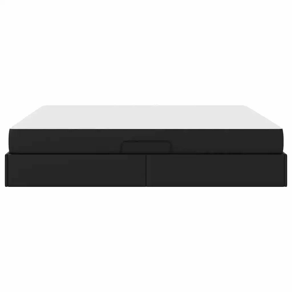 Letto con contenitore e materasso 2 pcs Nero Pelle