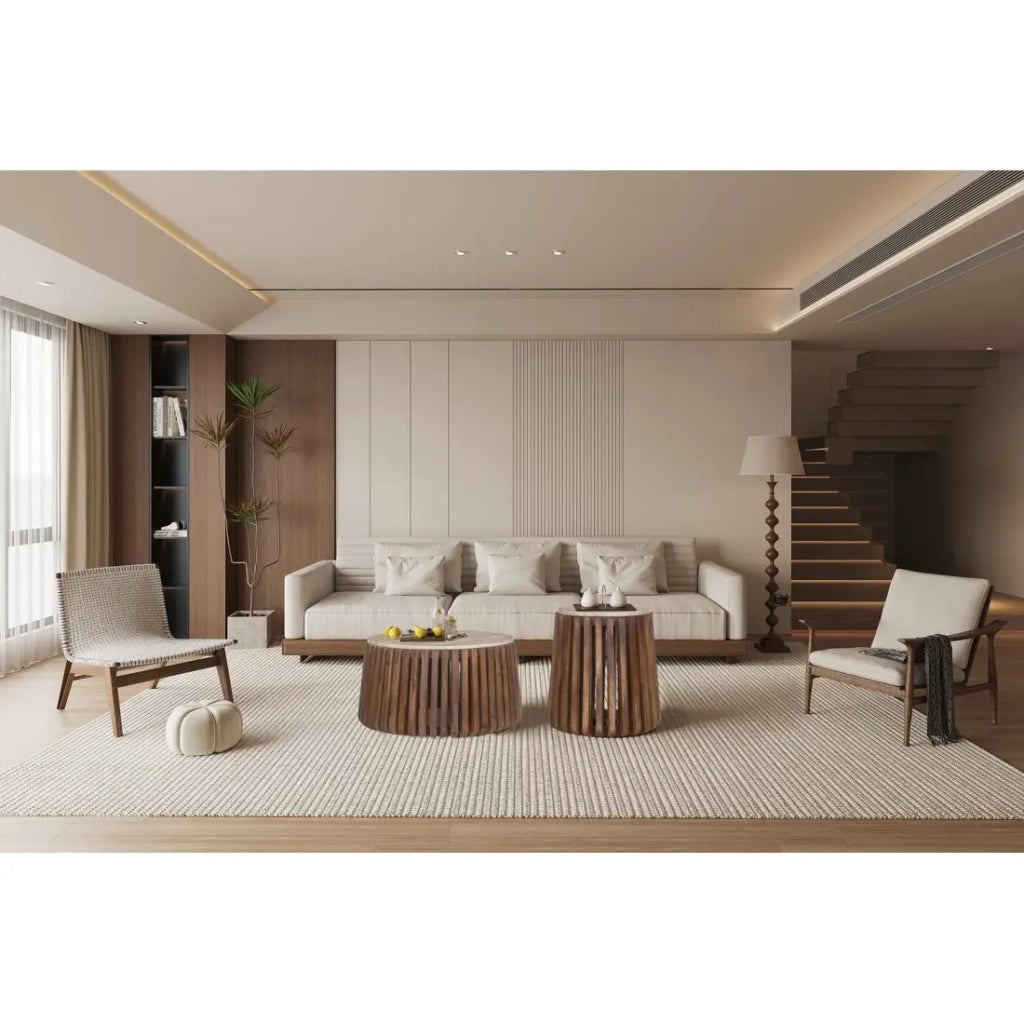 Tavolino basso rotondo in legno massiccio collezione DELHI diametro 70cm - Stile etnico e design