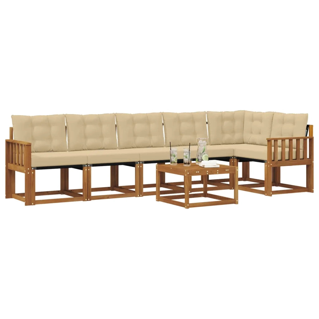 Set di divani da esterno con cuscino 7 pcs Naturale e Beige 3368736