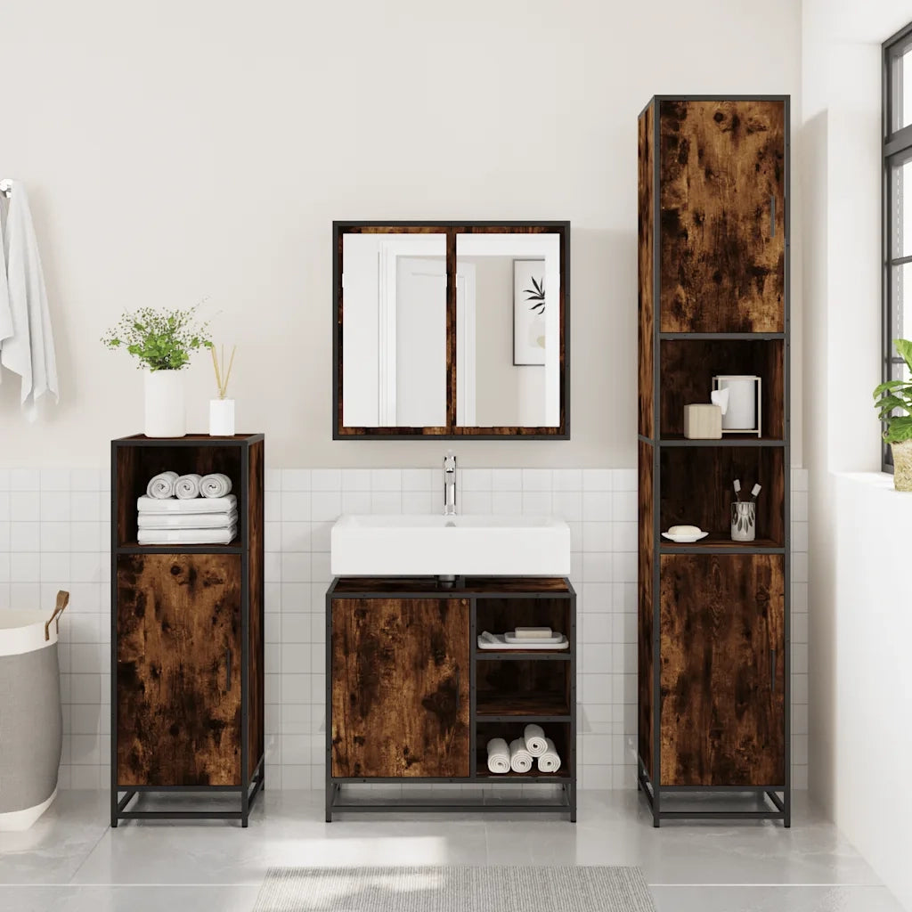Armadietto Bagno Rovere Fumo 65x33x60 cm in Legno Multistrato