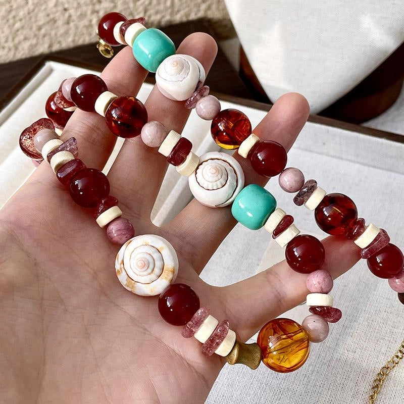 Bracciale e collana fatti a mano con perline di agata naturale multicolore, regalo di Natale o compleanno.