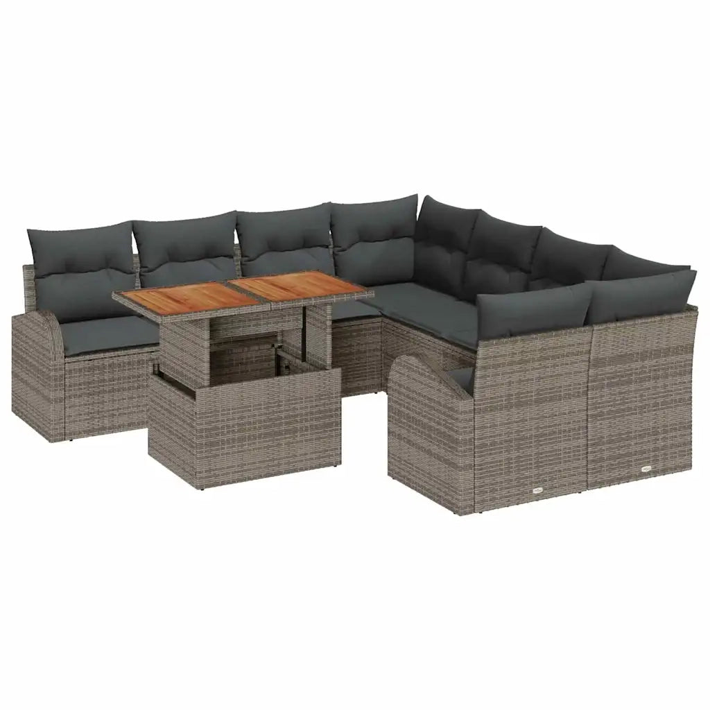 Set Divano da Giardino con cuscino 9 pcs Grigio
