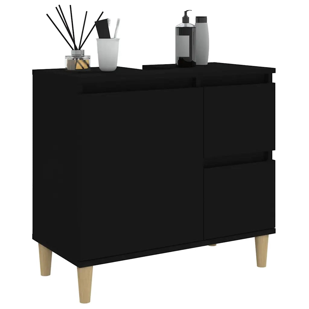 Armadietto da Bagno Nero 65x33x60 cm in Legno Multistrato 819821