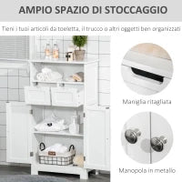 kleankin Mobile Bagno Multiuso Salvaspazio, Armadietto da Bagno con Armadietto 2 Ante, Mensola e 2 Cassetti Regolabili, 60x30x108.8cm, Bianco