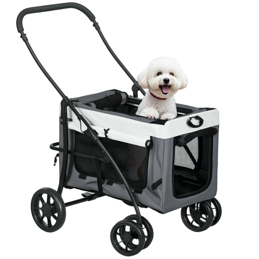 Passeggino per Cani Piccoli Pieghevole con Carrello Rimovibile 4 Porte con Cerniera ¨C Xylo ¨C Grigio
