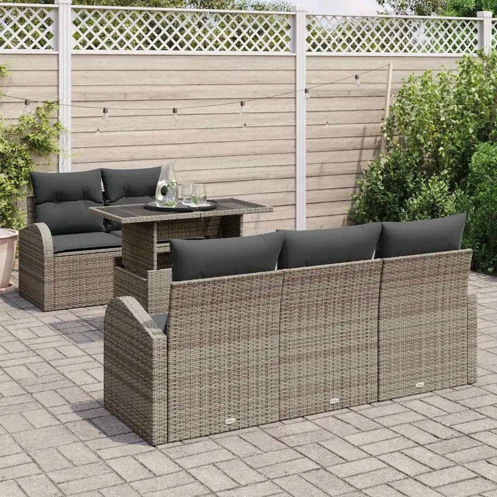 Set Divano da Giardino con cuscino 6 pcs Grigio polyrattan