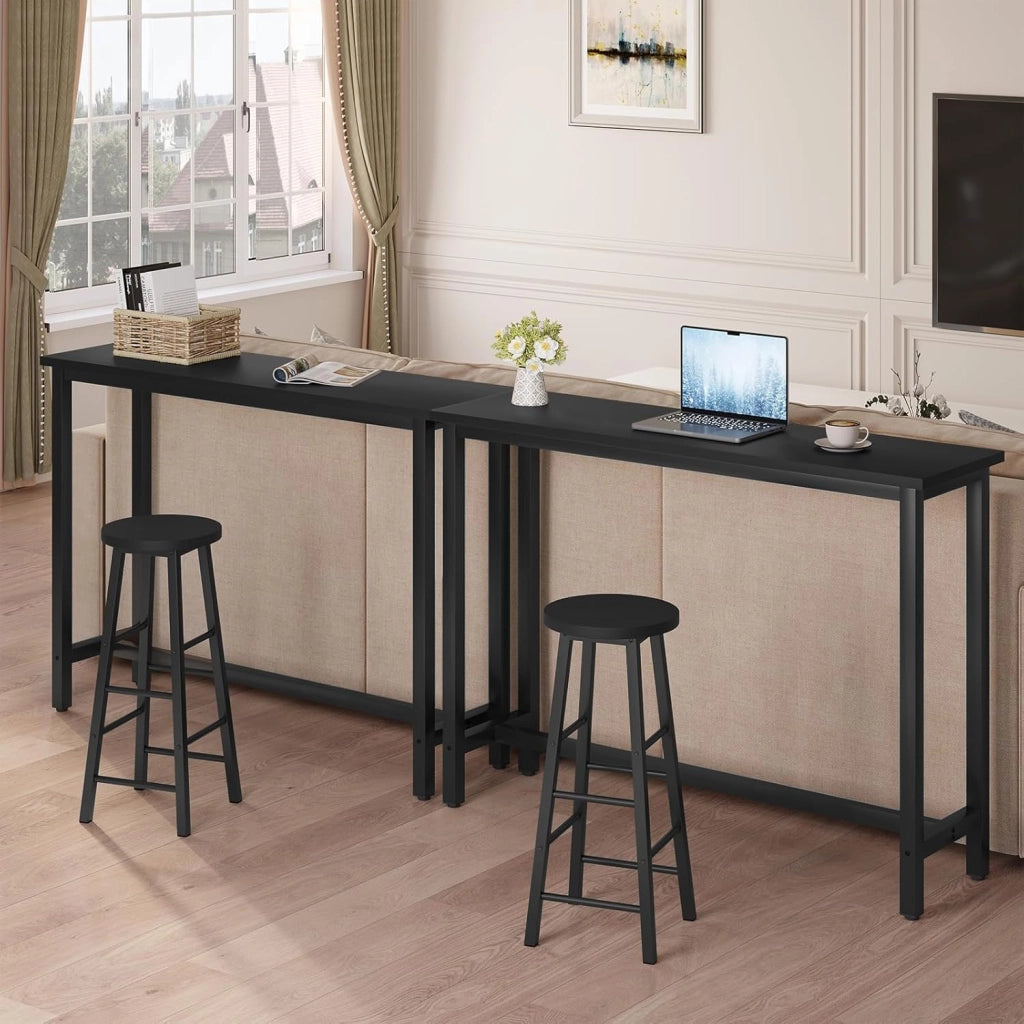 Tavolo da Bar Rettangolare Alto Tavolino per Cucina in Metallo Legno 140x40x100 cm