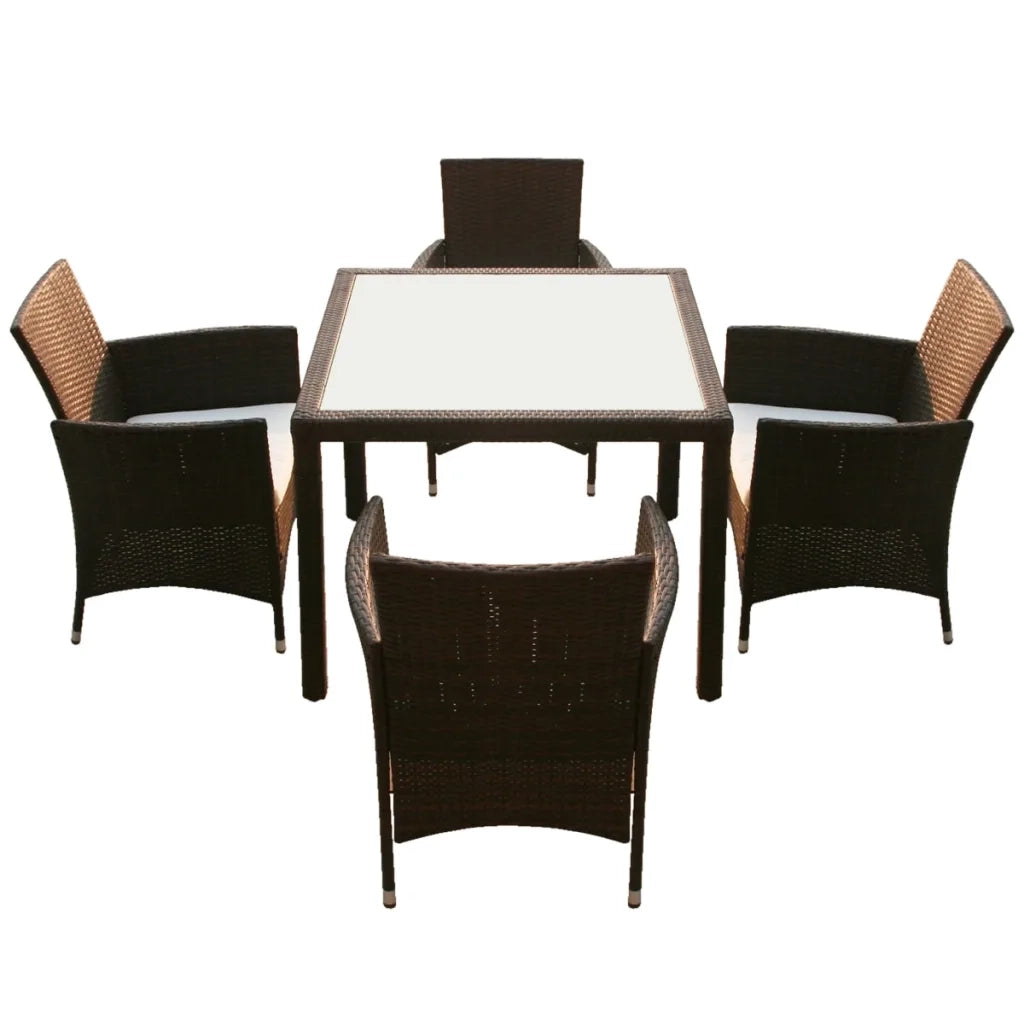 Set da Pranzo da Giardino 5 pz | Set Salotto da Giardino con Cuscini Polyrattan Marrone