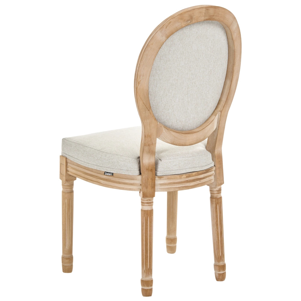 Set di 2 sedie da pranzo con struttura in legno e rivestimento in tessuto marrone chiaro e beige, stile country francese shabby chic vintage